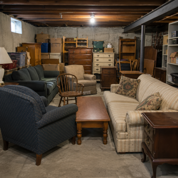 Mattresses and sofa in basement ga.
